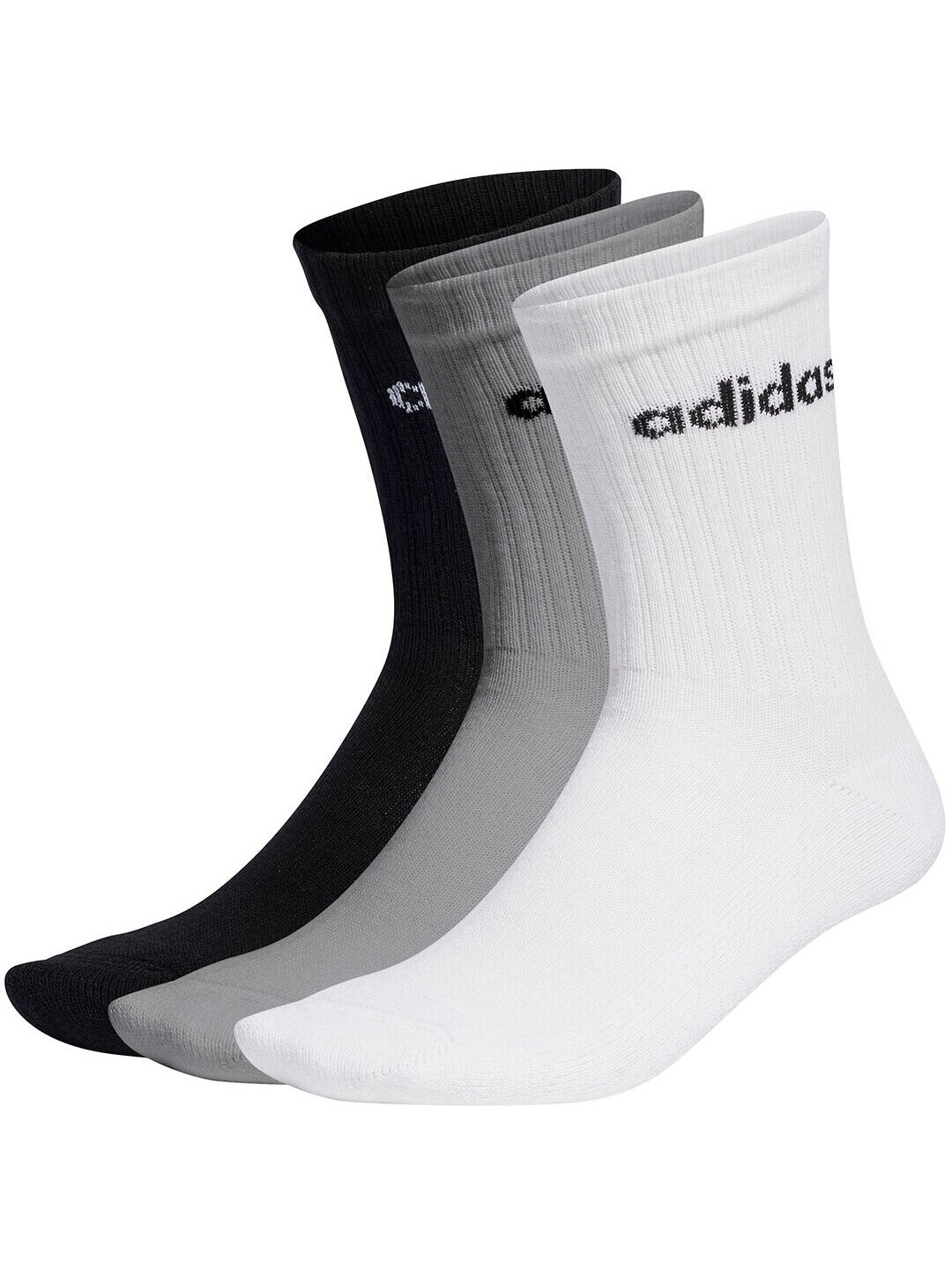 Adidas Linear Crew Cushioned 3P kojinės Juoda,Balta,PilkaIC1302 Adidas Linear Crew Cushioned 3P kojinės Juoda,Balta,PilkaIC1302