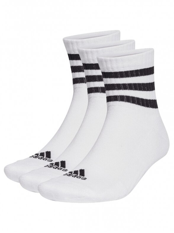 Adidas 3 juostelių vidutinio kirpimo kojinės 3P baltos HT3456 Adidas 3 juostelių vidutinio kirpimo kojinės 3P baltos HT3456