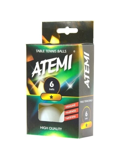 Atemi stalo teniso kamuoliukai, 6 vnt balti Atemi stalo teniso kamuoliukai, 6 vnt balti