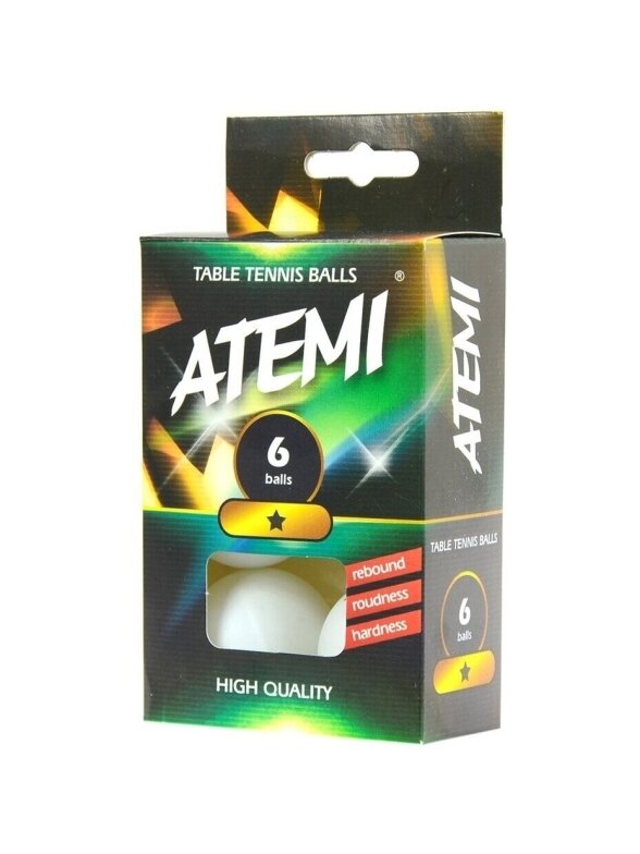 Atemi stalo teniso kamuoliukai, 6 vnt balti Atemi stalo teniso kamuoliukai, 6 vnt balti