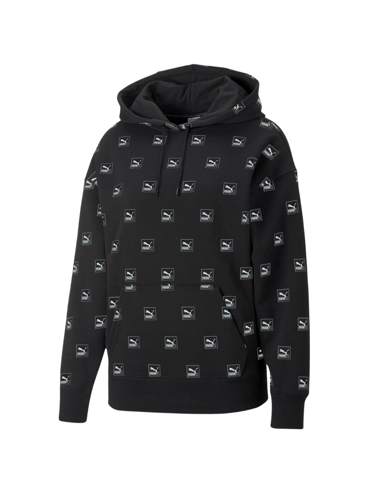 Puma Brand Love AOP Hoodie FL moteriškas džemperis juodas 535706 01 Puma Brand Love AOP Hoodie FL moteriškas džemperis juodas 535706 01