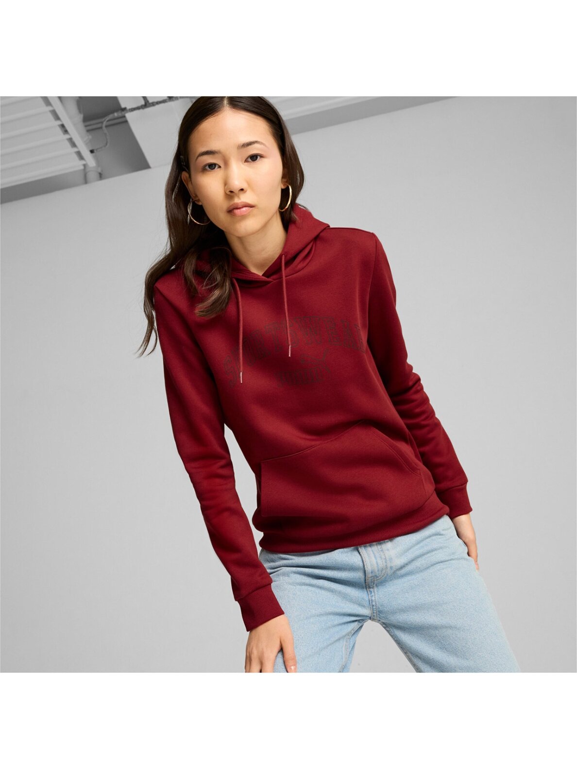 Puma Ess+ Logo LAB Hoodie FL moteriškas džemperis bordo spalvos 682987 13 3