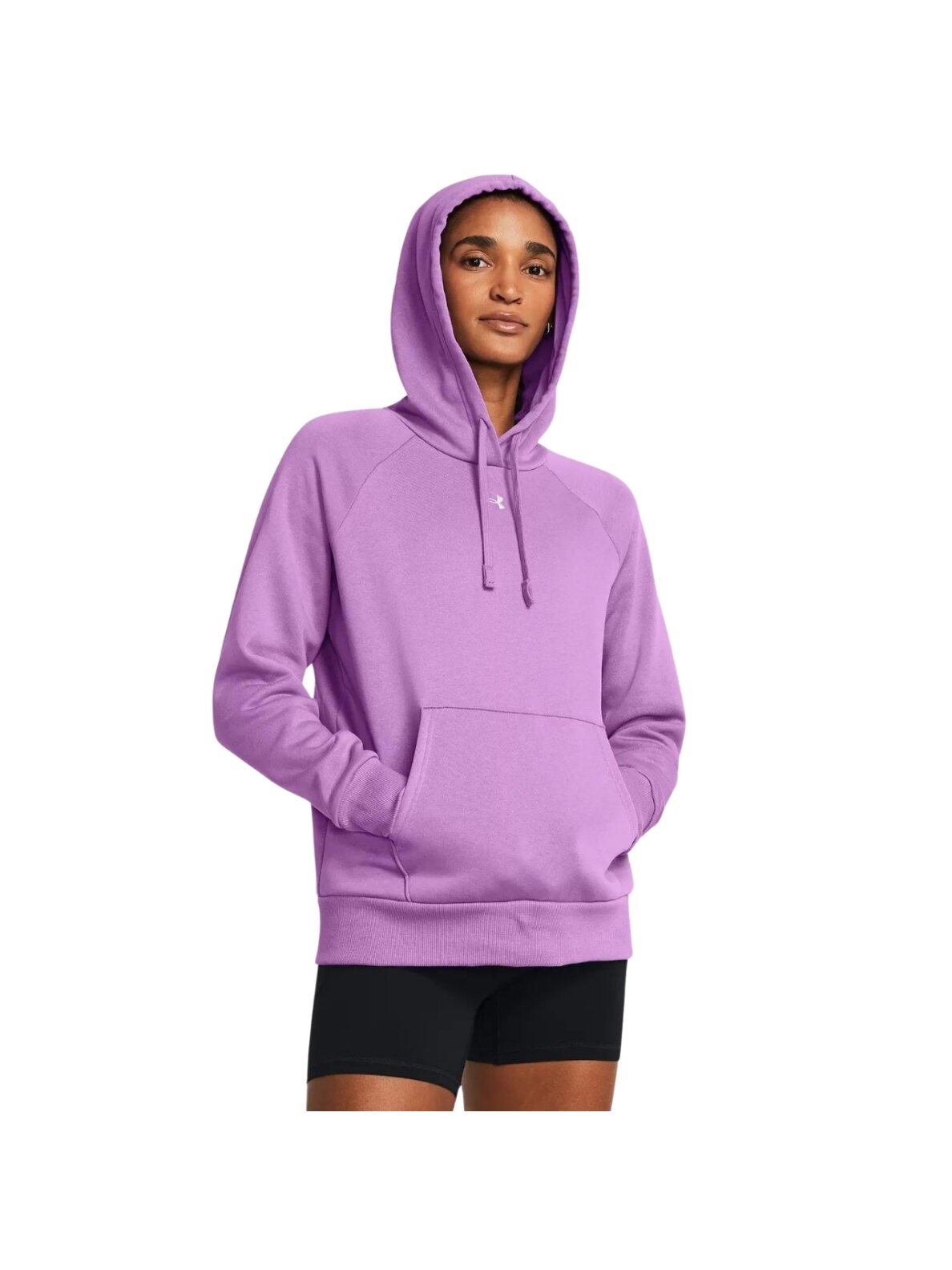 Under Armour Rival Fleece Hoodie moteriškas džemperis violetinis 1379500 560 Under Armour Rival Fleece Hoodie moteriškas džemperis violetinis 1379500 560