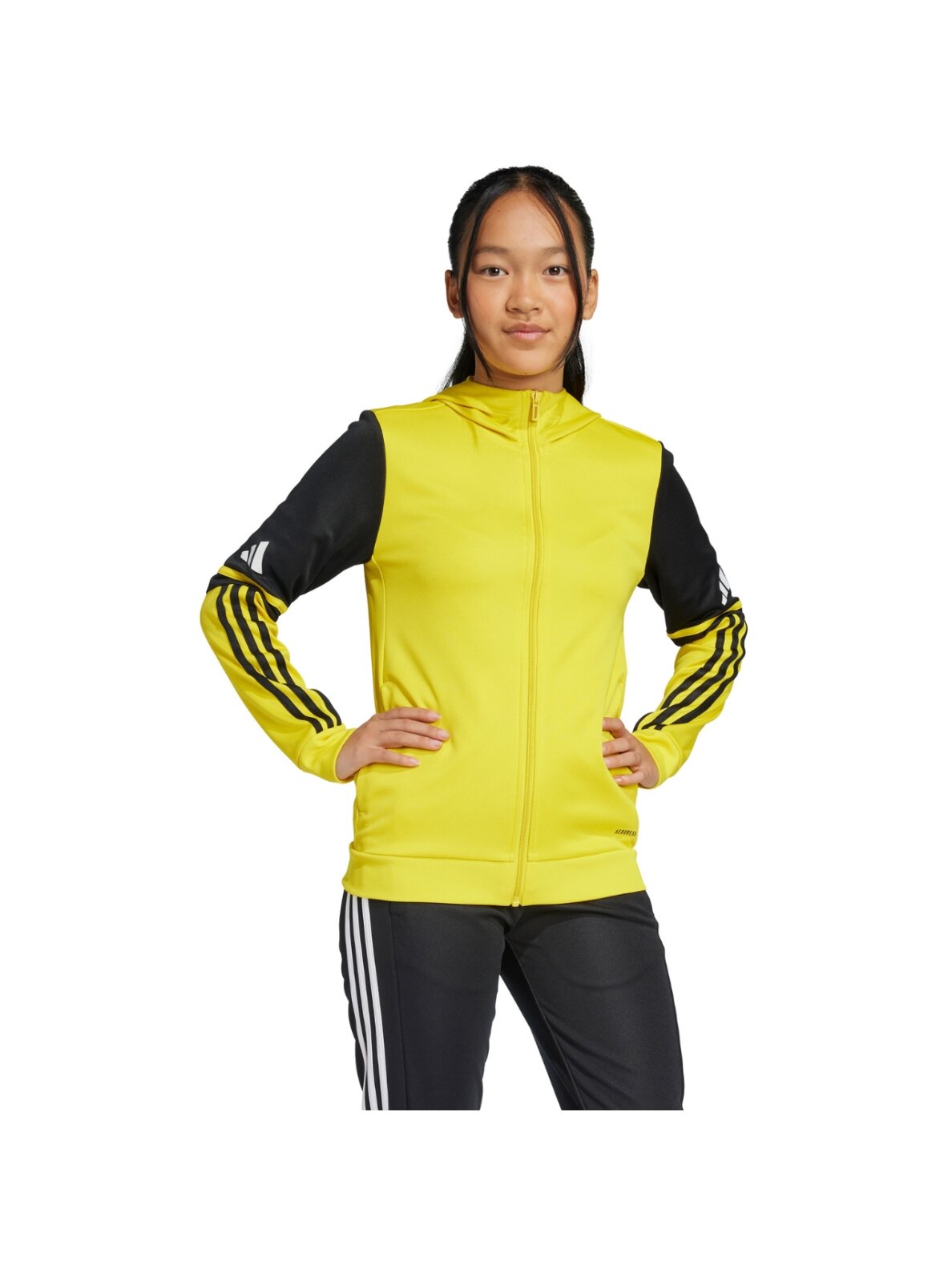 Adidas Squadra 25 Hoody vaikiška džemperis geltona-juoda JP3386 Adidas Squadra 25 Hoody vaikiška džemperis geltona-juoda JP3386