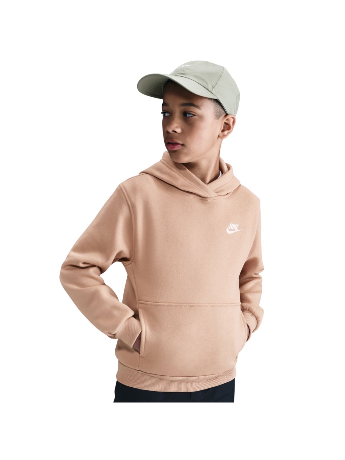 Nike Sportswear Club Fleece džemperis vaikams smėlio spalvos FD3000 200 Nike Sportswear Club Fleece džemperis vaikams smėlio spalvos FD3000 200