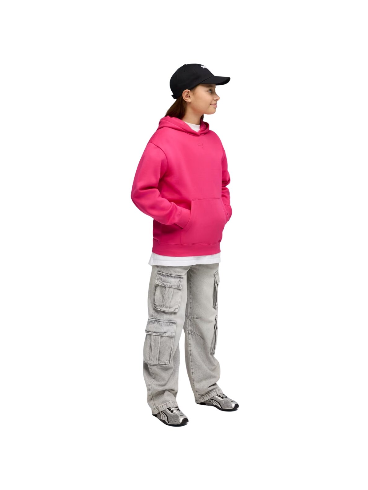 Puma ESS Centered Cat Logo Relaxed Hoodie vaikams džemperis su gobtuvu fuksia 4