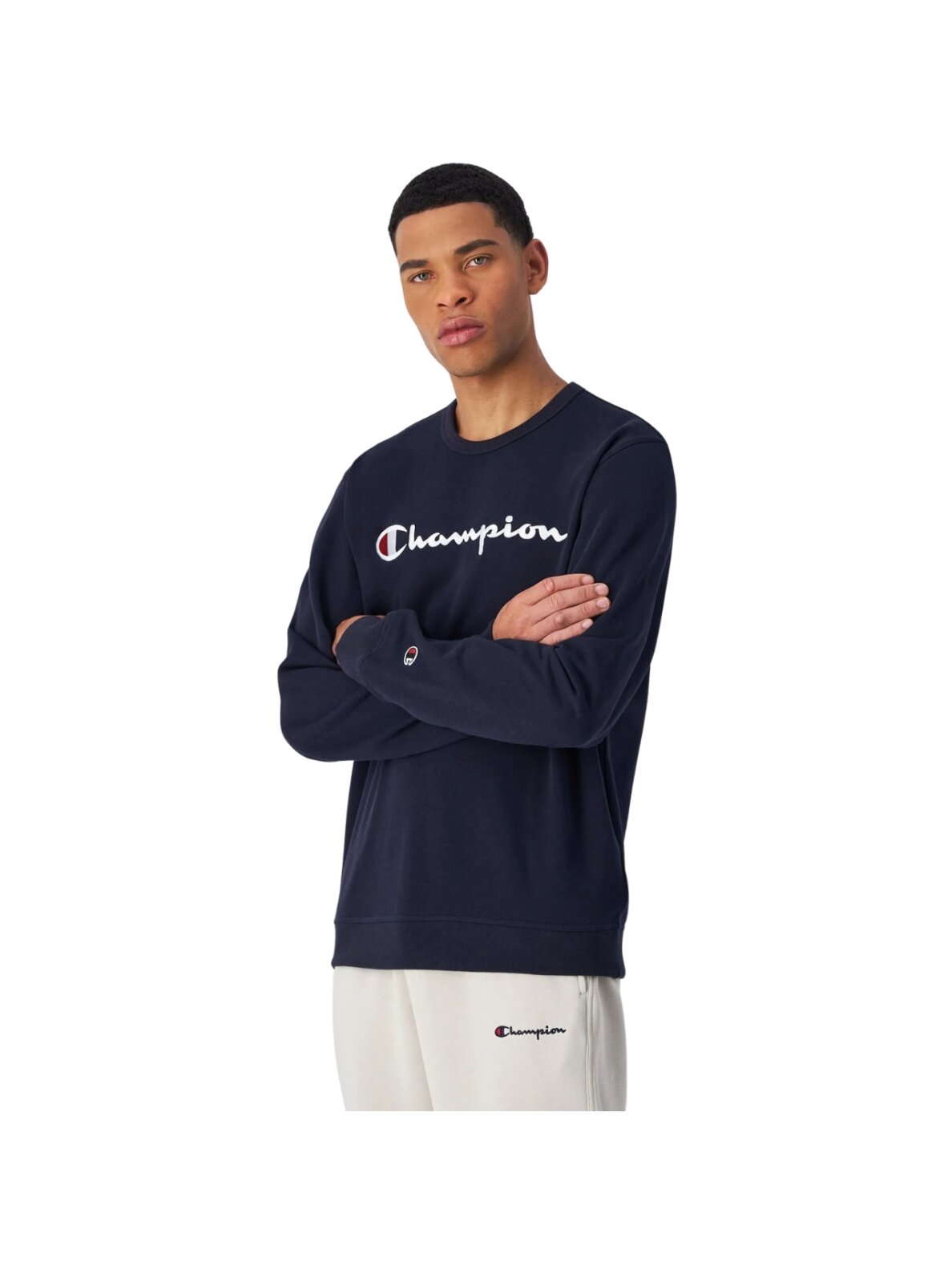 Džemperis vyriškas Champion Crewneck megztinis tamsiai mėlynas 220727 BS501 Džemperis vyriškas Champion Crewneck megztinis tamsiai mėlynas 220727 BS501