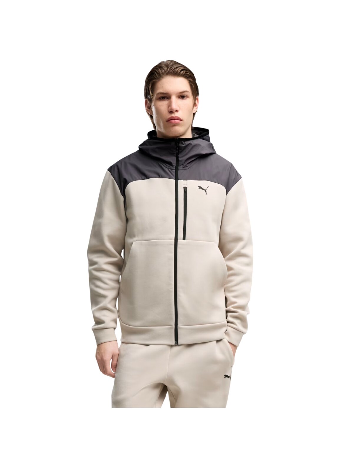 Puma vyriškas džemperis su užtrauktuku Tech Material Mix Full-Zip Hoodie, smėlio spalvos 694490 82