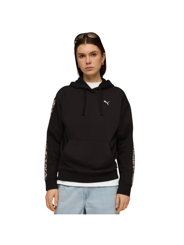 Puma ESS Graphic Animal Comfort Hoodie moteriškas džemperis su gobtuvu, juodas