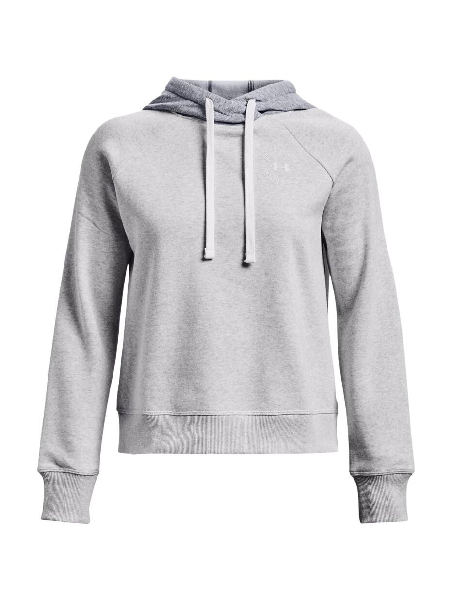 Under Armour Rival Fleece CB Hoodie moteriškas džemperis pilkas 1373031 014 Under Armour Rival Fleece CB Hoodie moteriškas džemperis pilkas 1373031 014