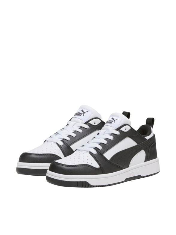 Puma Rebound V6 Lo Mid batai vaikams balti-juodi 393833 01 1 Puma Rebound V6 Lo Mid batai vaikams balti-juodi 393833 01 1