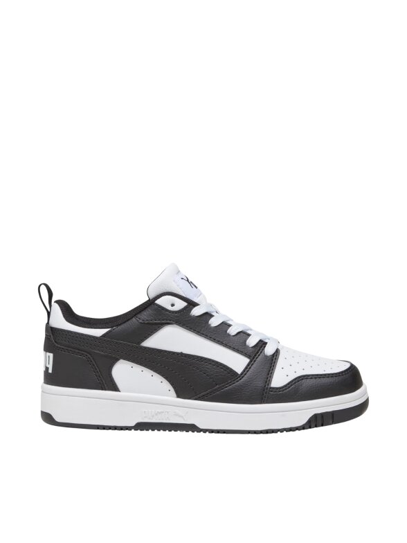 Puma Rebound V6 Lo Mid batai vaikams balti-juodi 393833 01 Puma Rebound V6 Lo Mid batai vaikams balti-juodi 393833 01