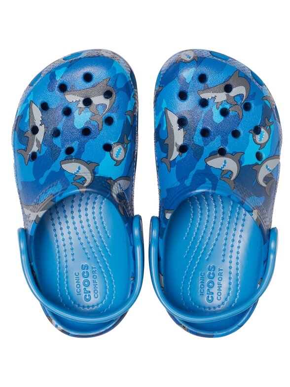 Crocs Classic Shark Clog vaikiški šlepetės mėlynos 1 Crocs Classic Shark Clog vaikiški šlepetės mėlynos 1