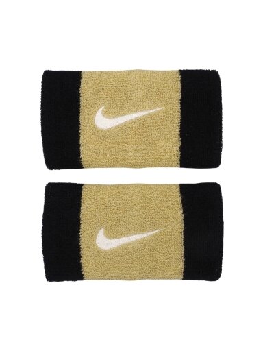 Nike Swoosh Doublewide Wristbands 2 vnt. juoda ir auksinė N0001586055OS Nike Swoosh Doublewide Wristbands 2 vnt. juoda ir auksinė N0001586055OS