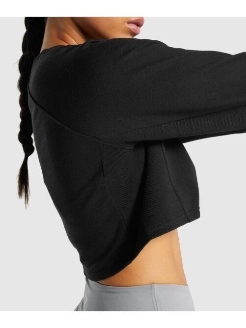 Gymshark marškinėliai ilgomis rankovėmis moterims juodi B1A4D-BBBB 2