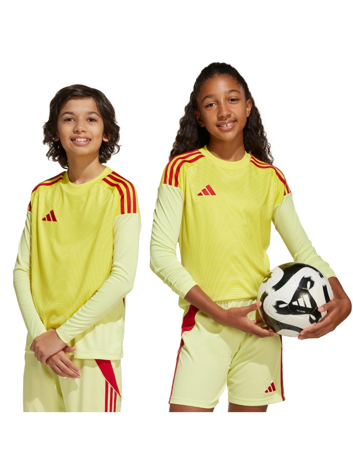 Adidas Tiro 25 Competition vartininko marškinėliai vaikams ilgomis rankovėmis geltoni-raudoni KJN2020 Adidas Tiro 25 Competition vartininko marškinėliai vaikams ilgomis rankovėmis geltoni-raudoni KJN2020