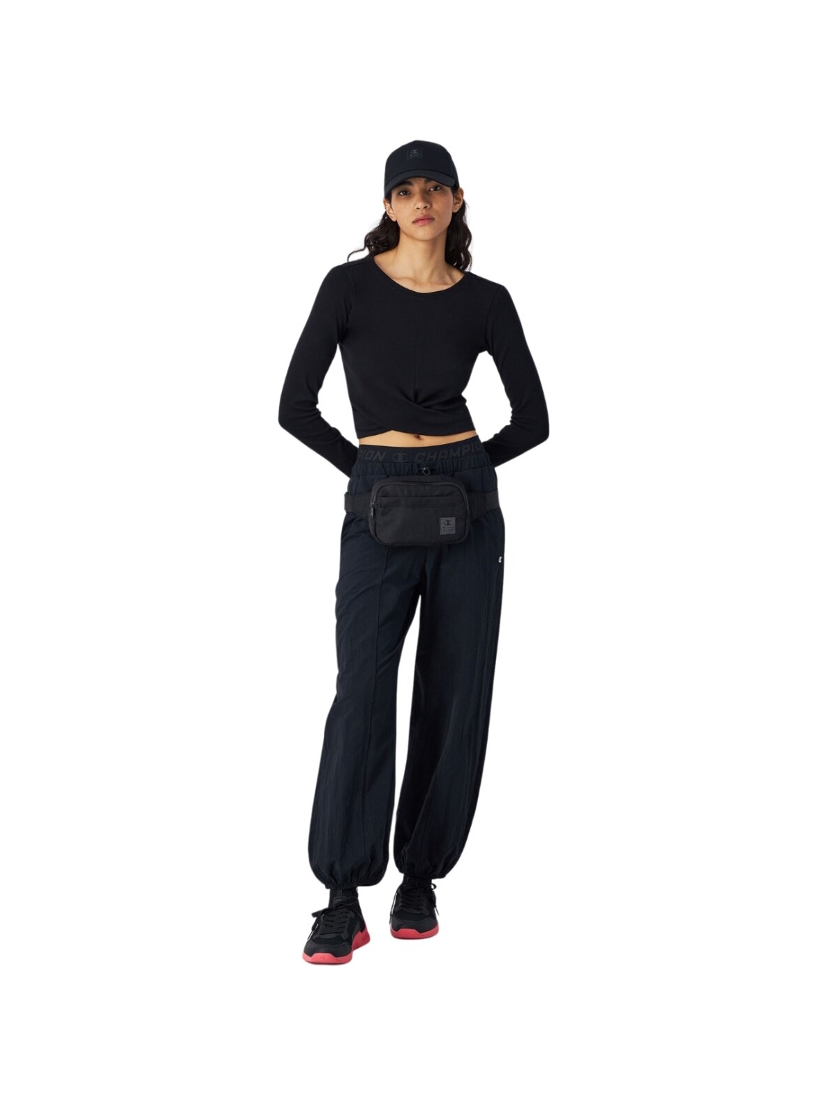 Champion Moteriški Crewneck Croptop marškinėliai juodi 117435 KK001 3