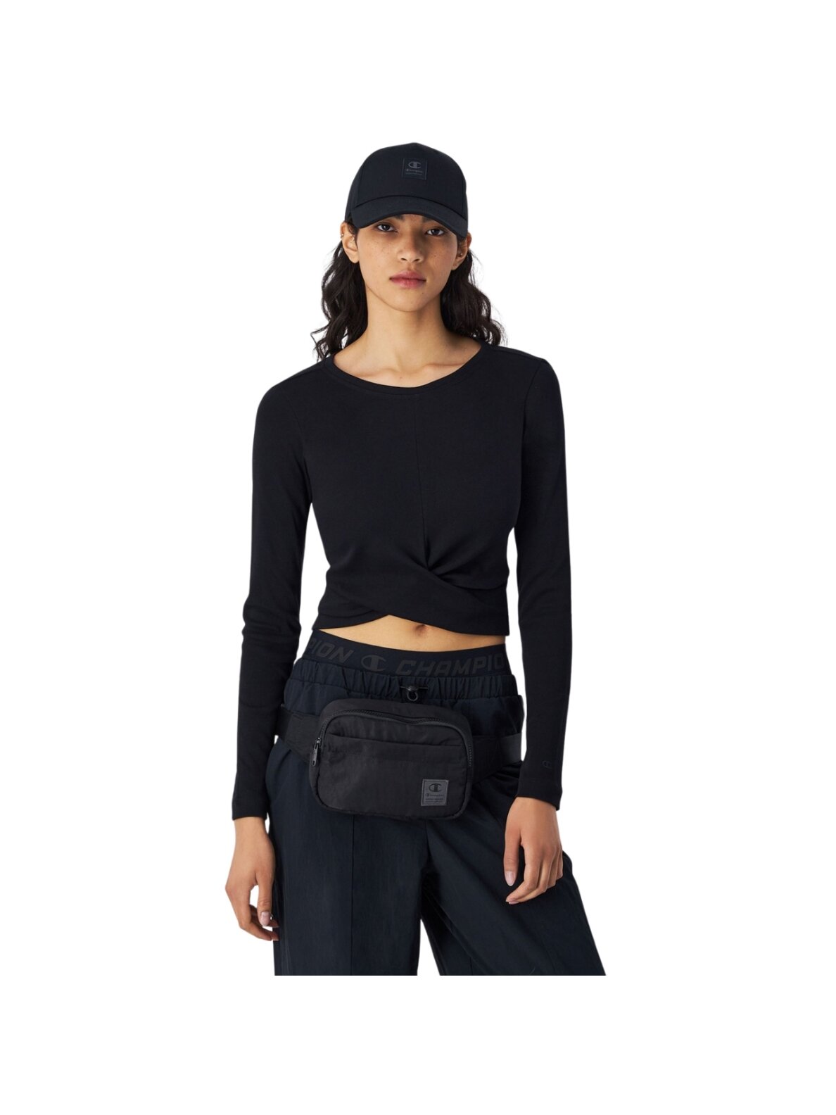 Champion Moteriški Crewneck Croptop marškinėliai juodi 117435 KK001