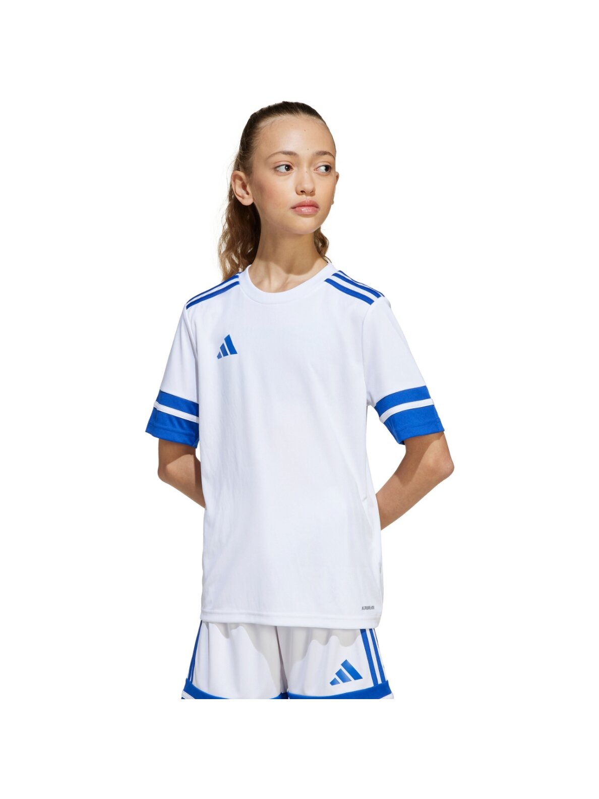 Adidas Squadra 25 marškinėliai vaikams balti-mėlyni JJ0060 Adidas Squadra 25 marškinėliai vaikams balti-mėlyni JJ0060