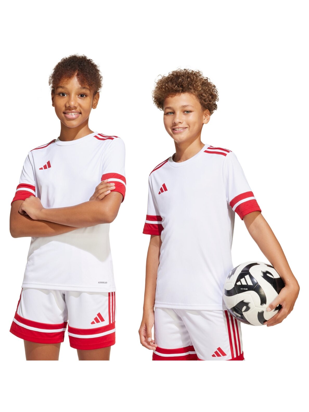 Adidas Squadra 25 Jersey vaikiški marškinėliai, balti JJ0059 Adidas Squadra 25 Jersey vaikiški marškinėliai, balti JJ0059