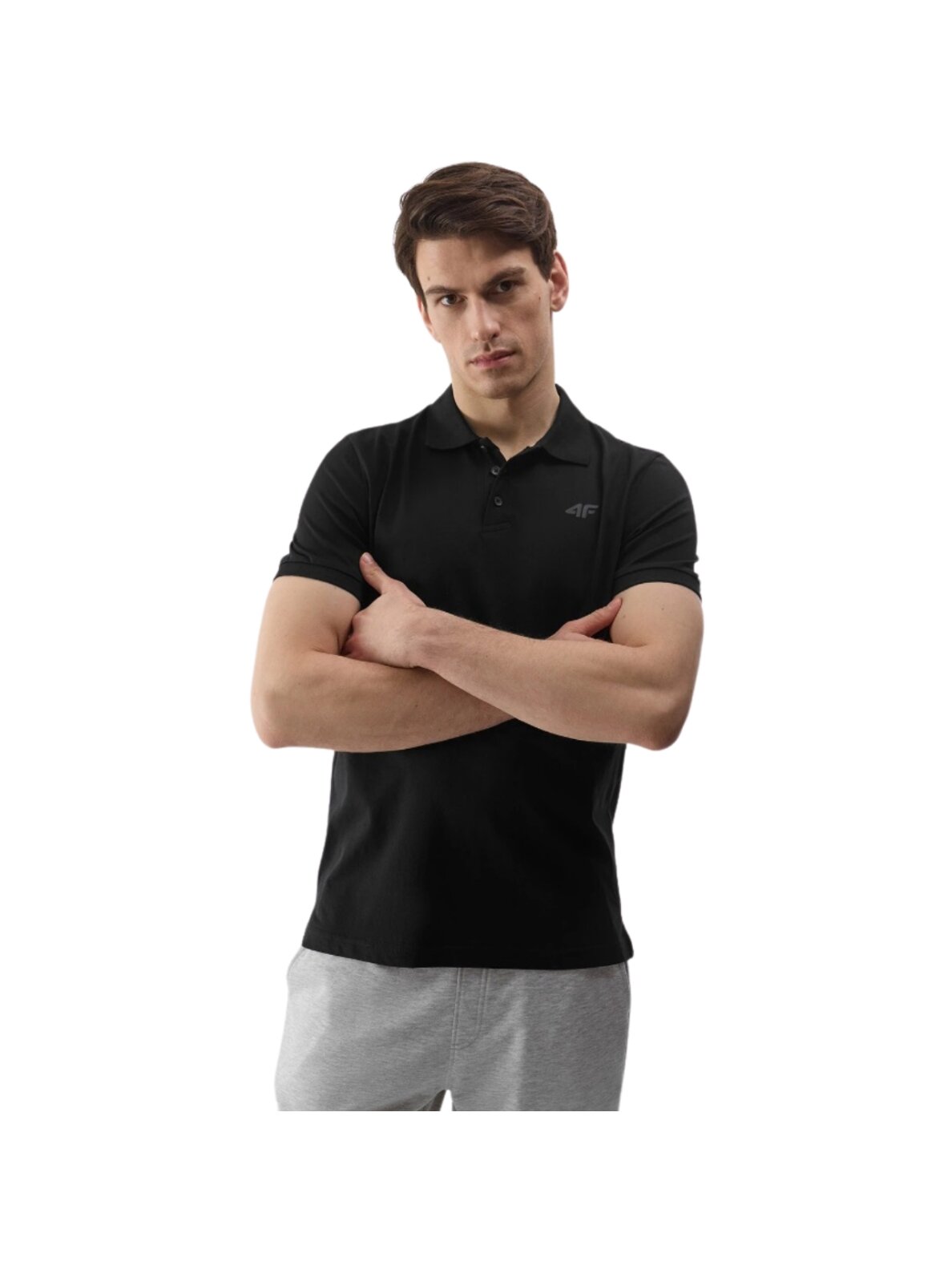 Vyriški polo marškiniai 4F M129 giliai juodi 4FWSS24TPTSM129 20S Vyriški polo marškiniai 4F M129 giliai juodi 4FWSS24TPTSM129 20S