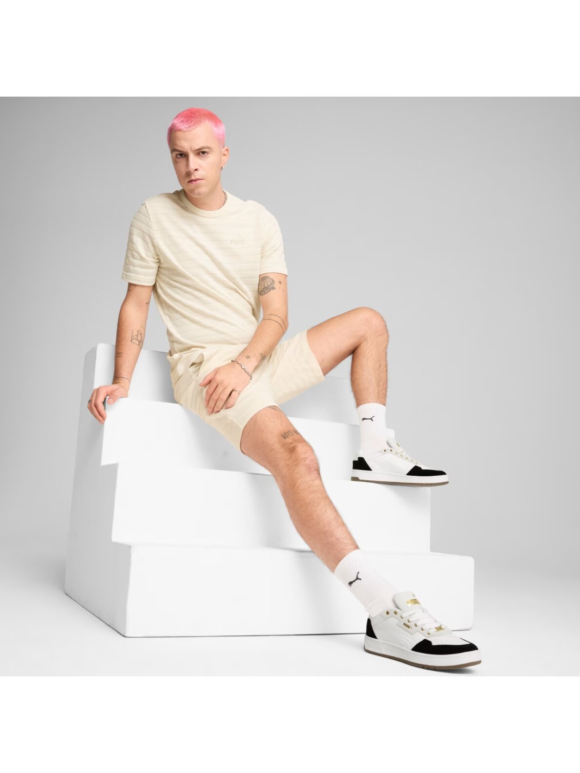 Puma Ess Elevated Structured Tee vyriška marškinėliai smėlio spalvos 684722 99 4
