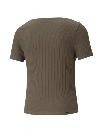 Puma HER Ribbed Slim Tee Grape Leaf chaki moteriški marškinėliai 531917 44