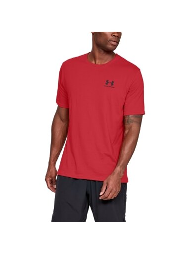Under Armour Sportstyle Left Chest SS vyriški marškinėliai raudoni 1326799 600