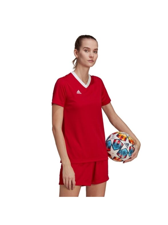 Adidas Entrada 22 Jersey moteriški marškinėliai, raudoni H57571 3 Adidas Entrada 22 Jersey moteriški marškinėliai, raudoni H57571 3