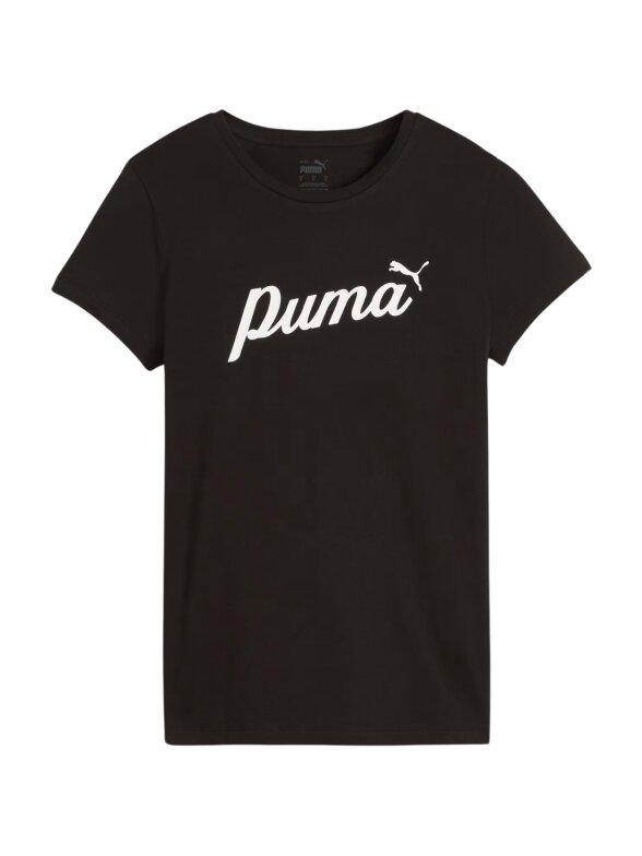 Puma ESS+Script moteriški marškinėliai juodi 679315 01 Puma ESS+Script moteriški marškinėliai juodi 679315 01