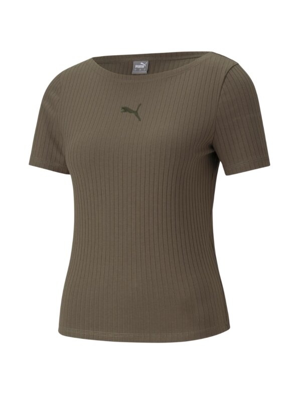Puma HER Ribbed Slim Tee Grape Leaf chaki moteriški marškinėliai 531917 44