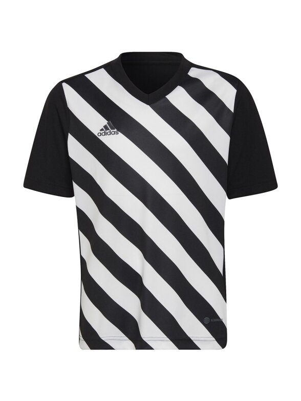 Adidas Entrada 22 Graphic Jersey vaikiški marškinėliai, juodai balti HF0123 Adidas Entrada 22 Graphic Jersey vaikiški marškinėliai, juodai balti HF0123