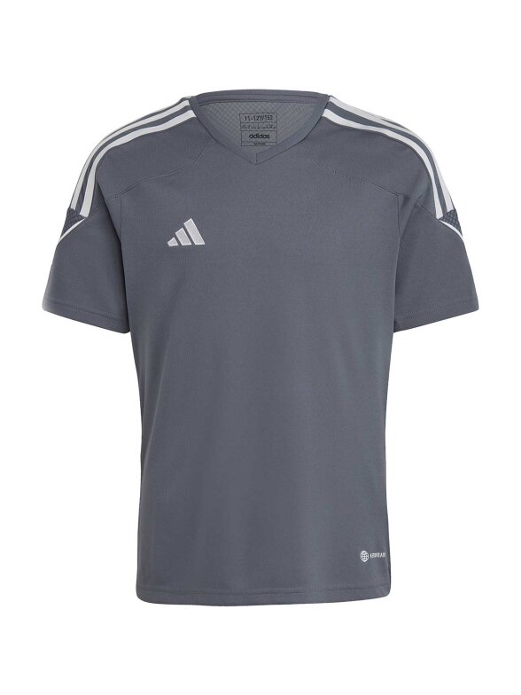 Adidas Tiro 23 League Jersey vaikiški marškinėliai, pilki IC7484 Adidas Tiro 23 League Jersey vaikiški marškinėliai, pilki IC7484
