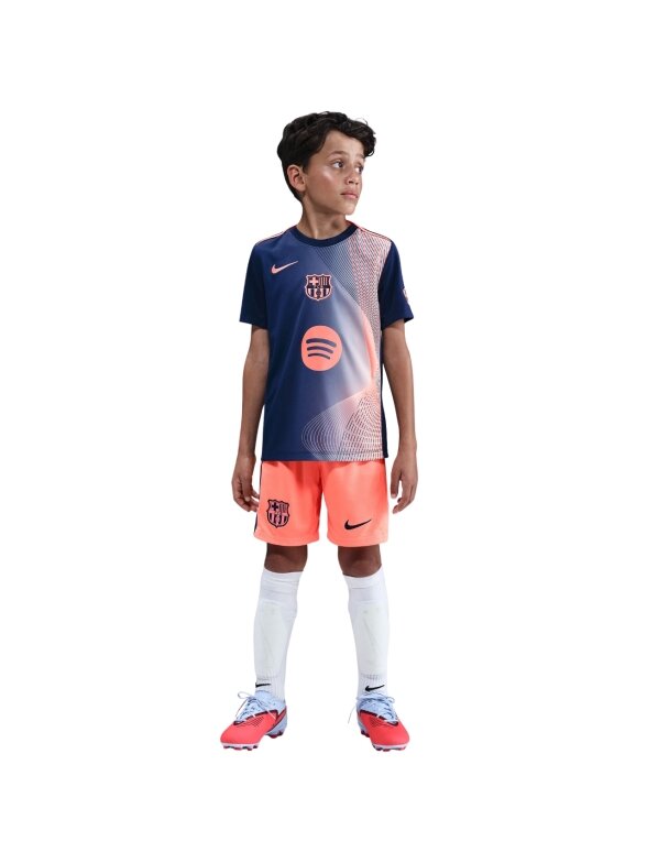 Nike FC Barcelona Academy Pro vaikiški marškinėliai, tamsiai mėlynos ir oranžinės spalvos HM4185 411 5 Nike FC Barcelona Academy Pro vaikiški marškinėliai, tamsiai mėlynos ir oranžinės spalvos HM4185 411 5