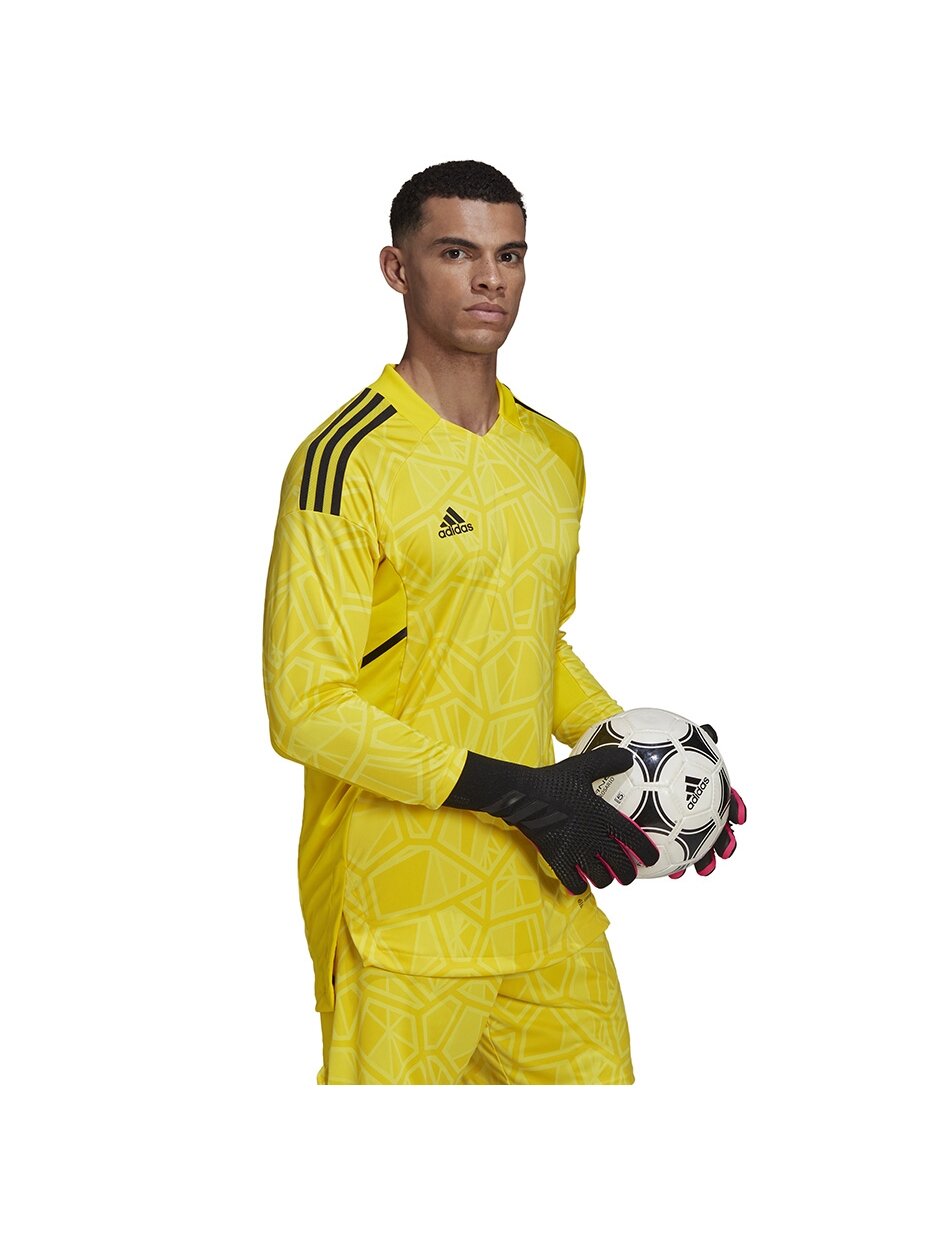 Adidas Condivo 22 Jersey ilgomis rankovėmis vyriški vartininko marškiniai, geltoni HF0137 Adidas Condivo 22 Jersey ilgomis rankovėmis vyriški vartininko marškiniai, geltoni HF0137