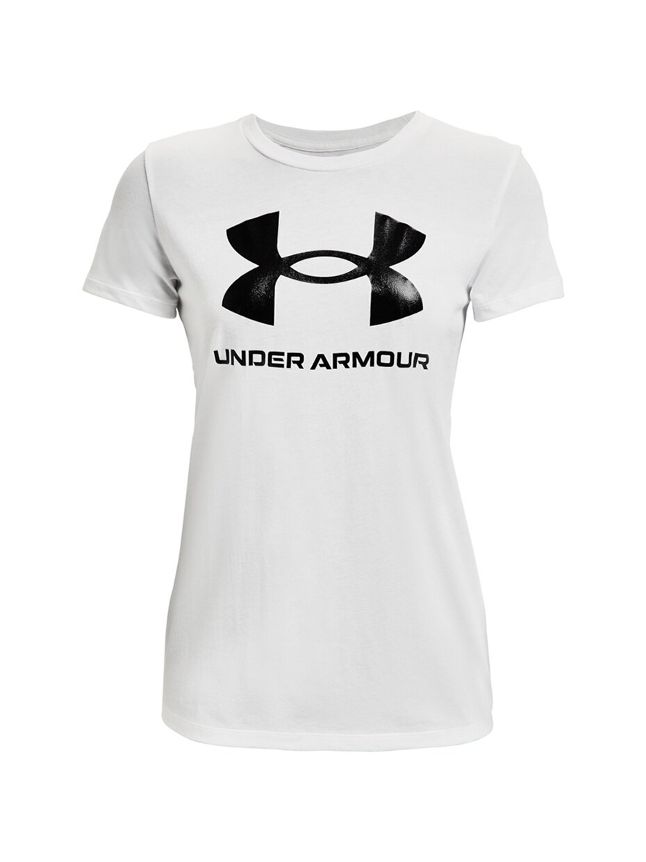 Under Armour Live Sportstyle Graphic moteriški marškinėliai balti SSC 1356305 102 Under Armour Live Sportstyle Graphic moteriški marškinėliai balti SSC 1356305 102