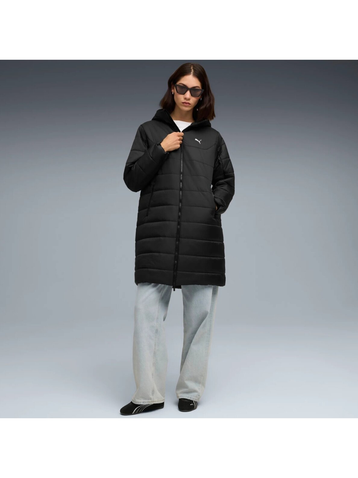 Puma moterims juoda pūkuota parka su kapišonu ESS 685232 01 4