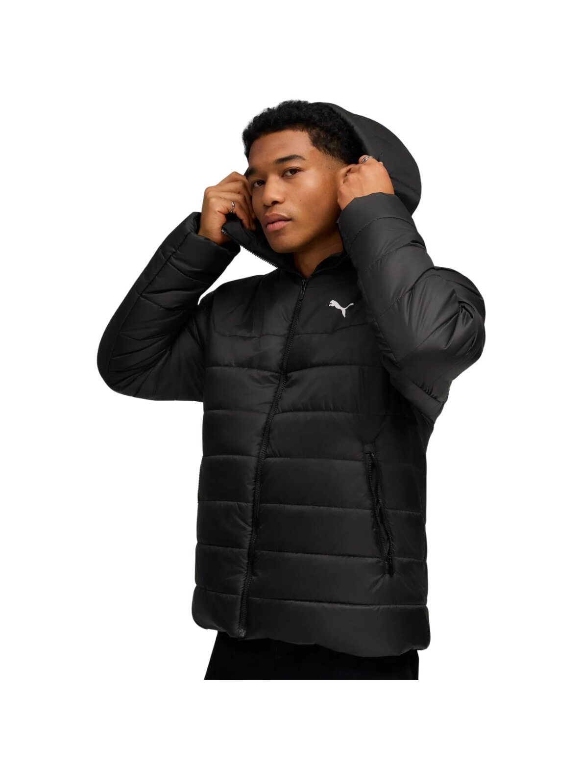 Puma ESS Hooded Padded vyriška striukė juoda 685211 01 Puma ESS Hooded Padded vyriška striukė juoda 685211 01