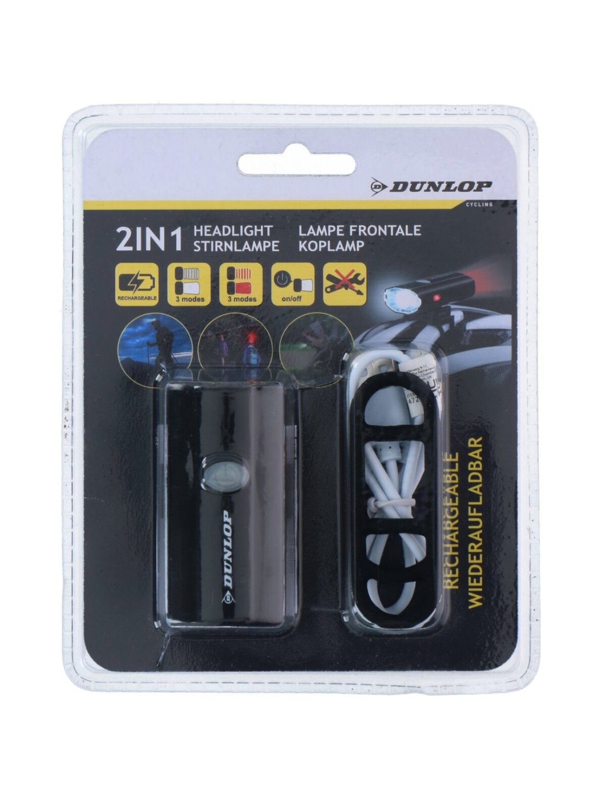 Dunlop dviračio žibintas 2in1 USB įkrovimas su šalmo laikikliu 472843