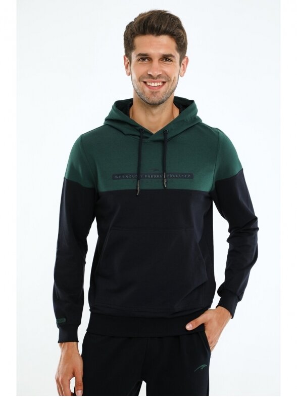 Maraton džemperis vyrams su gobtuvu 20236 žalias / juodas