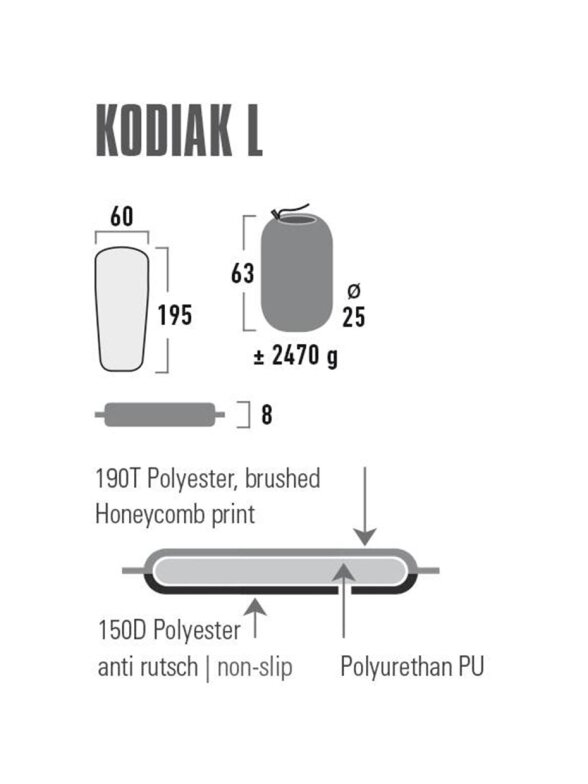 Savaime prisipučiantis kilimėlis High Peak Kodiak L 195x60x8 juodas 41130 5