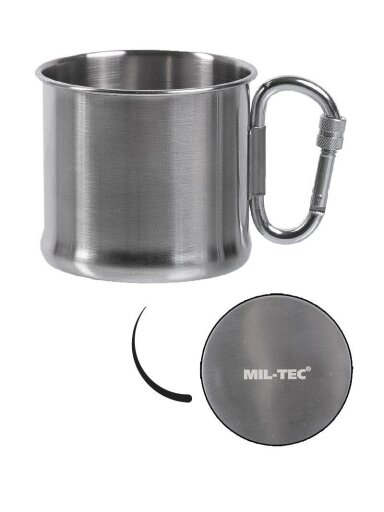 MIL-TEC 500ml nerūdijančio plieno puodelis su karabinu
