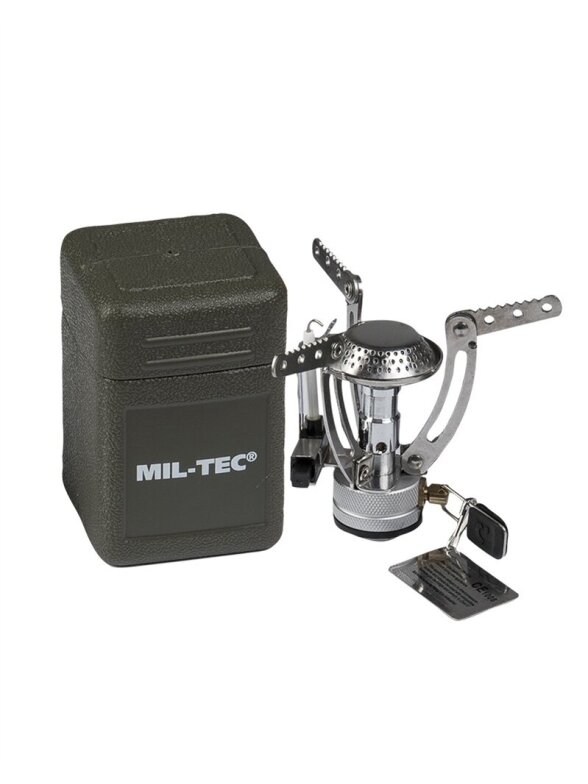 MIL-TEC Kempinginis butano degiklis (voratinklis) su dėžute 14911000 smėlinė MIL-TEC Kempinginis butano degiklis (voratinklis) su dėžute 14911000 smėlinė