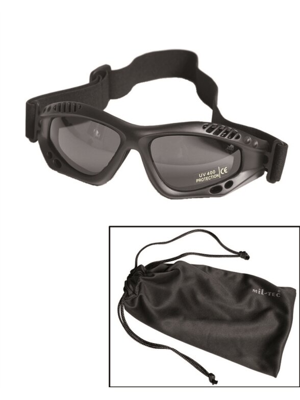 MIL-TEC Commando Goggles Air Pro Smoke taktiniai akiniai juoda MIL-TEC Commando Goggles Air Pro Smoke taktiniai akiniai juoda