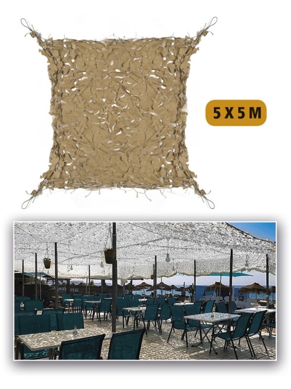 MIL-TEC Desert 5x5 'Shadow Sail' tinklas smėlinė MIL-TEC Desert 5x5 'Shadow Sail' tinklas smėlinė