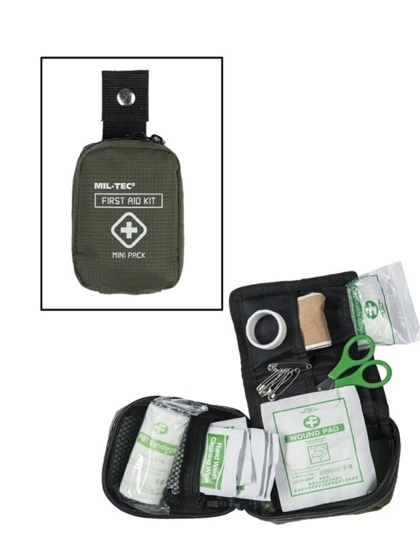 MIL-TEC Pirmosios pagalbos Mini paketas 16025800 alyvžalia MIL-TEC Pirmosios pagalbos Mini paketas 16025800 alyvžalia