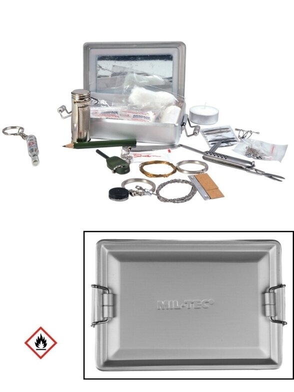 MIL-TEC Išgyvenimo Komplektas Aliuminio Dėžutė 16027100 MIL-TEC Išgyvenimo Komplektas Aliuminio Dėžutė 16027100