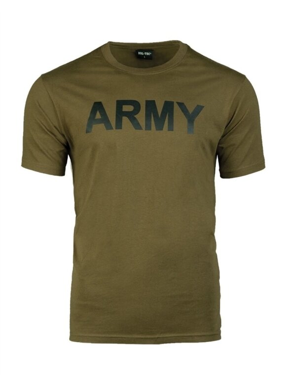 MIL-TEC marškinėliai su spaudu "ARMY" alyvžalia MIL-TEC marškinėliai su spaudu "ARMY" alyvžalia