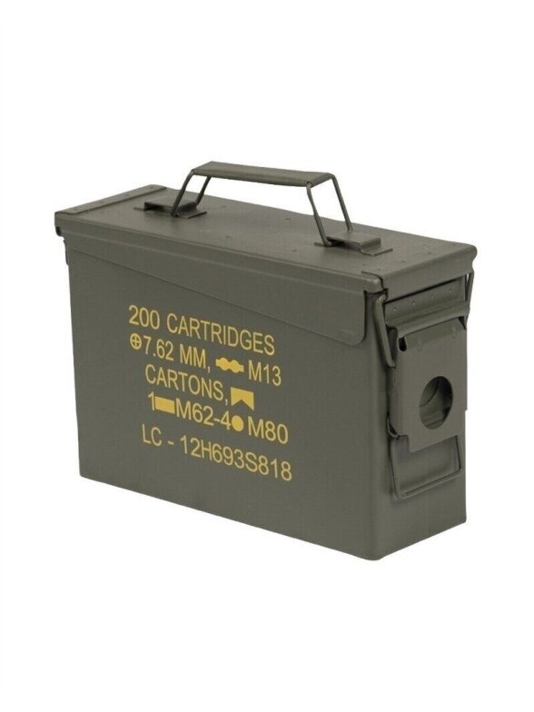 MIL-TEC US M19a1 Cal. 30 Ammo Box Steel šratų dėžė alyvžalia MIL-TEC US M19a1 Cal. 30 Ammo Box Steel šratų dėžė alyvžalia