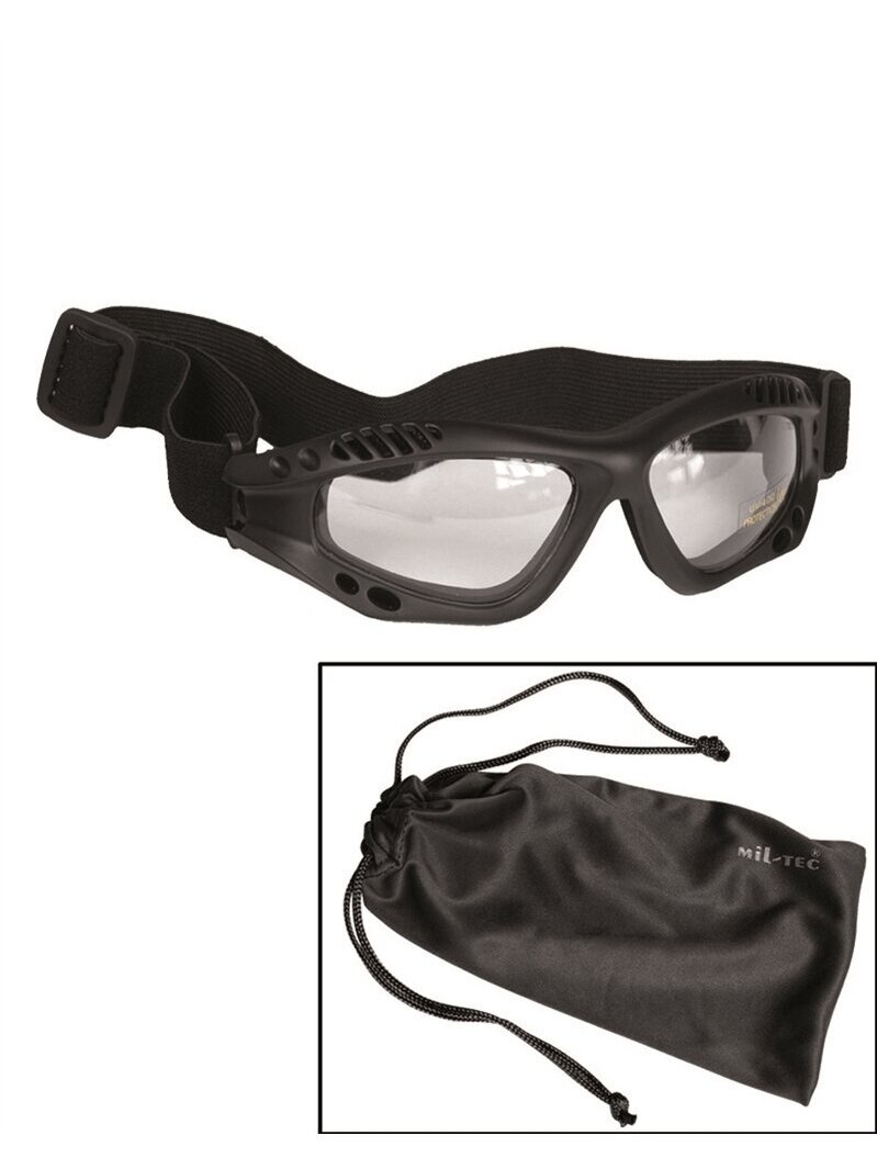 MIL-TEC Commando Goggles Air Pro Clear taktiniai akiniai juoda